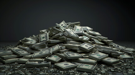 Poster - big pile of money american dollar bills without shadow 3d