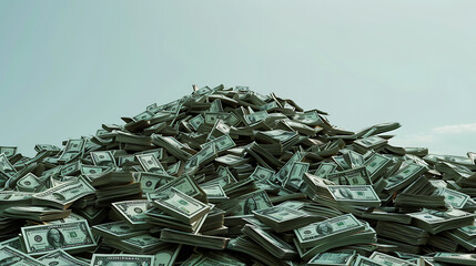 Poster - big pile of money american dollar bills without shadow 3d