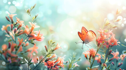 Aufkleber - abstract nature spring Background; spring flower and butterfly
