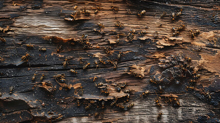 Poster - Wood decay with wood termites , Old grunge dark textured wooden background , The surface of the old brown wood texture