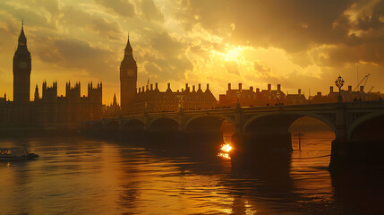 Aufkleber - Westminster Bridge at sunset, London, UK
