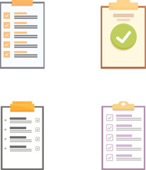 Poster - Collection of four flat design clipboard icons with checked and unchecked boxes, isolated on white