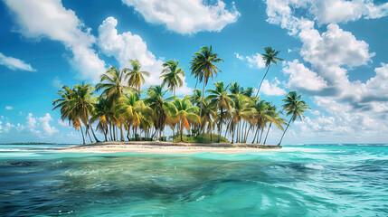Poster - Tropical beach in Punta Cana, Dominican Republic. Palm trees on sandy island in the ocean.