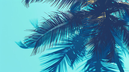 Poster - Summer concept. Palm tree shadow on a blue  background.