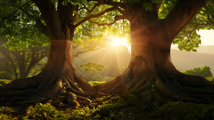 Aufkleber - Tree Growth Three Steps In nature And beautiful morning lighting