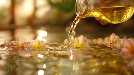 Poster - Therapist pouring massage oil at spa