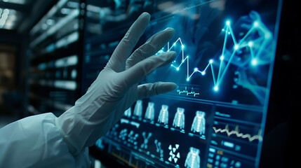 Medicine doctor hand working with modern computer interface as m