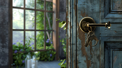 Poster - Open door with keys of house