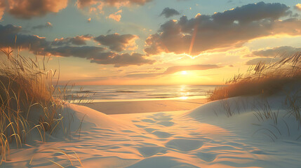 Poster - Sand dunes on the beach at sunset