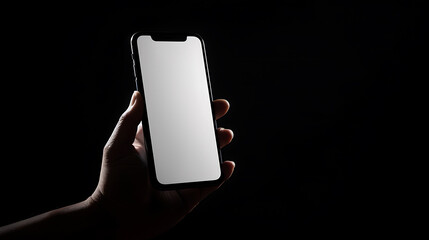 Poster - Modern smart phone in hand. Isolated background and screen. Thin edges od smartphone without a camera