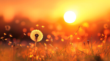 Poster - Golden sunset and dandelion, meditative zen background