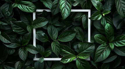 Poster - Nature background, abstract white frame in the leaves with copy space
