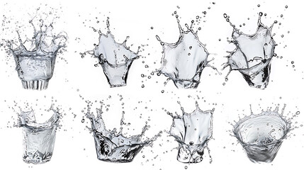 Aufkleber - High resolution water splashes collection on white background