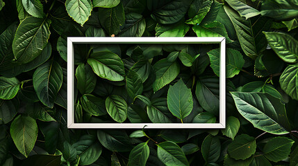Poster - Nature background, abstract white frame in the leaves with copy space