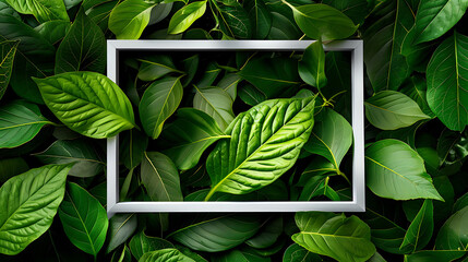 Poster - Nature background, abstract white frame in the leaves with copy space