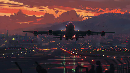Poster - airplane taking off from the airport.