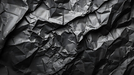 Aufkleber - Crumpled black cardboard with wrinkles and wrinkled folds. Old wrapping dusty paper