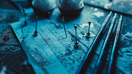 Poster - Closeup a blue toned calendar page with drawing-pins