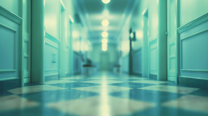 Aufkleber - Abstract blur luxury hospital corridor. Blur clinic interior background with defocused effect. Healthcare and medical concept