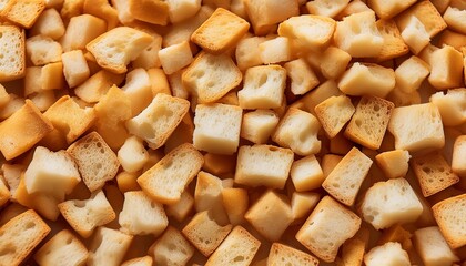 Poster - yellow crackers close up texture of breadcrumbs many pieces of white dry bread