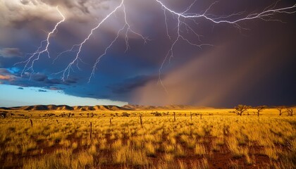 Wall Mural - lightning storm over field in roswell new mexico