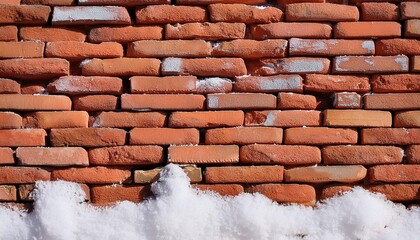 Canvas Print - ancient brick masonry made of red clay bricks with white salt protruding background