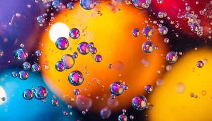 Canvas Print - dynamic abstract dance glitter paint liquid art blended vivid red yellow cyan purple soap bubbles spinning on water surface with sparkles