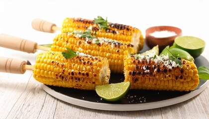 Wall Mural - barbecue and grilled corn with cheese and lime