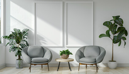 Wall Mural - Modern dining room stylish chairs with empty frame