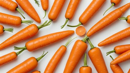 Wall Mural - Fresh carrots arranged in a circular pattern on a white background.