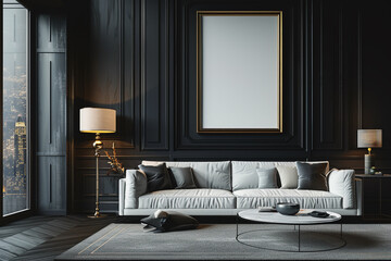 Wall Mural - Modern Hollywood glam living room sleek design with empty frame