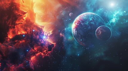 Wonderful Science Fiction Fantasy background, outer space, galaxy and planets