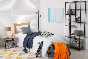 Poster - Teen's room interior with modern furniture and beautiful picture on wall