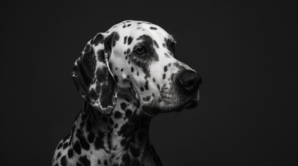 Wall Mural - Young Dalmatian dog portrait on black backdrop