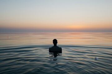 Wall Mural - Silhouette of a person in the ocean at sunset