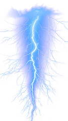 Wall Mural - A powerful lightning bolt strikes through a dark blue sky, creating a dramatic and electrifying visual.