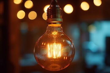 Wall Mural - Illuminated Edison Bulb Against Blurred Background