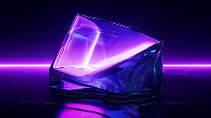 Poster - Vibrant Geometric Prism Illuminated With Neon Colors in a Dark Space. Generative AI