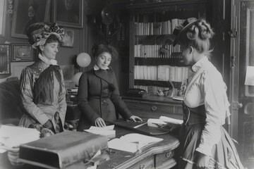 Victorian Women in Hat Shop, Discussing Business Strategy