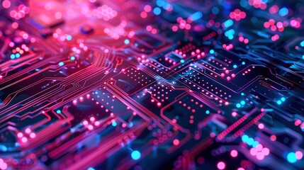 Poster - Superb cybersecurity concept, electronic circuit board with processor, blockchain technology