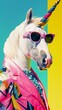 © cac_tus - Unicorn wearing sunglasses and tropical shirt on vibrant background