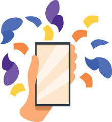 Poster - hand holding a smartphone with colorful abstract shapes appearing from the screen