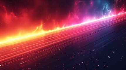 Poster - Colorful cosmic horizon with abstract light streaks, space fantasy backdrop