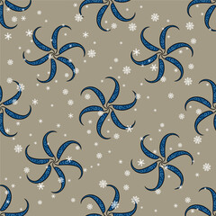 Wall Mural - Seamless seasonal winter pattern with round spiral stars and snowflakes. Merry Christmas design.