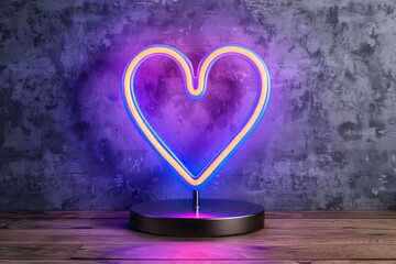 Wall Mural - Neon heart light against a concrete wall representing modern love and urban romance