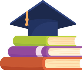 Wall Mural - Graduation cap is sitting on a stack of books, symbolizing the culmination of years of study and the achievement of a higher education