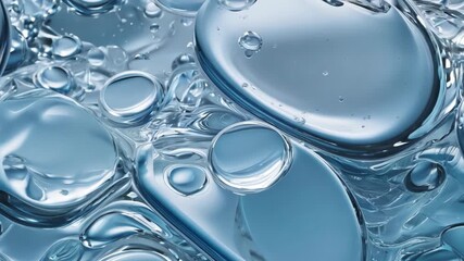 Poster - Captivating Blue Water Droplets Reflecting Light in an Ethereal Abstract Setting. Generative AI
