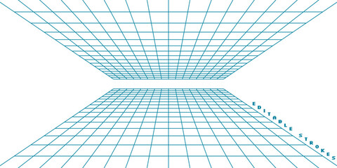 Wall Mural - abstract 3d grid with wireframe mesh creating a perspective tunnel. futuristic geometric shape with 