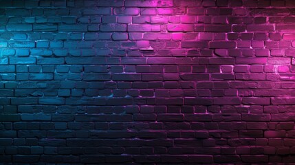 Poster - Brick wall illuminated with pink and blue neon lights, abstract background. Modern urban design and vibrant color concept