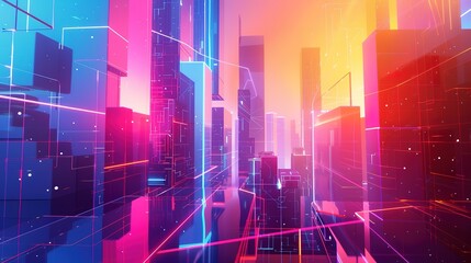 Poster - Spectacular computer screen view illustration of futuristic architecture with digital connection